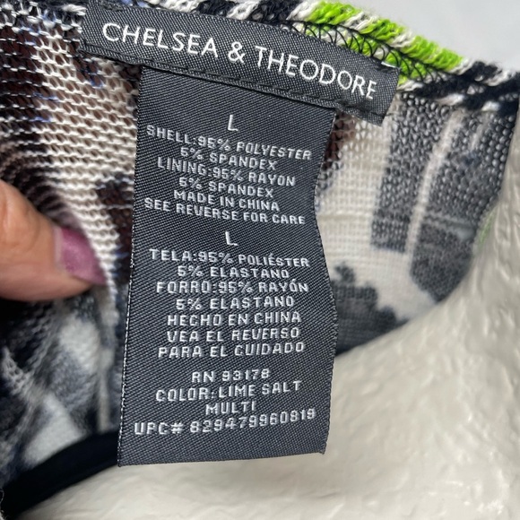 Chelsea & Theodore LS, crew neck, 2 pc. Sweater, black, white & green, size L - Picture 4 of 5